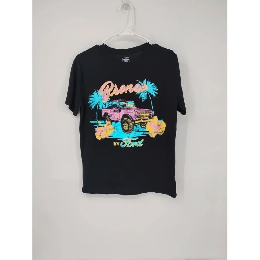 Ford Kids Black Tee with Pink Bronco and Neon Graphics XL 14
